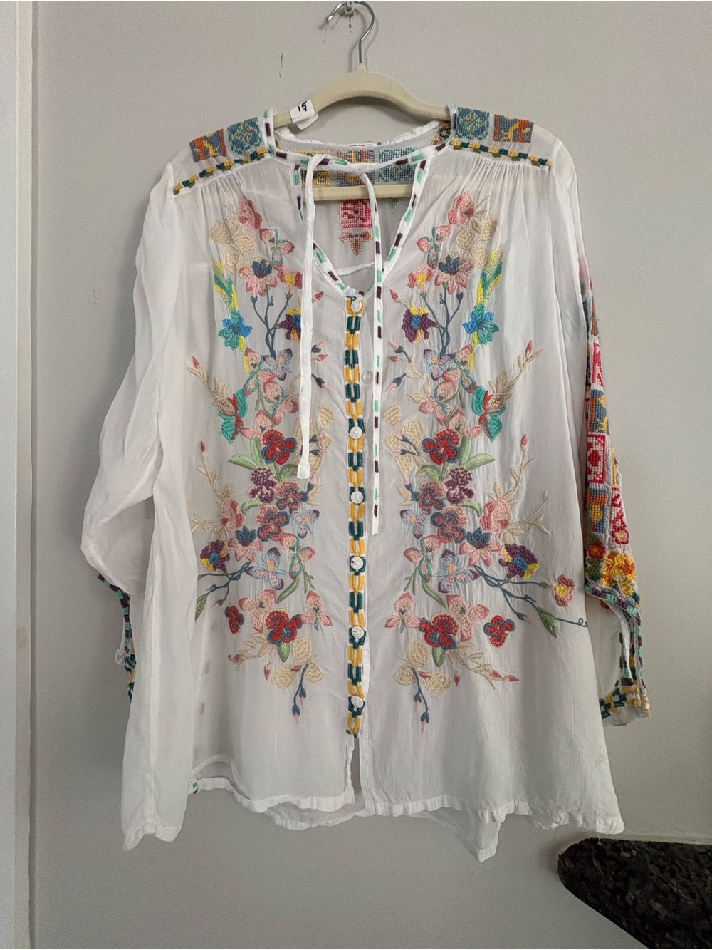Johnny Was White Embroidered Floral Tunic